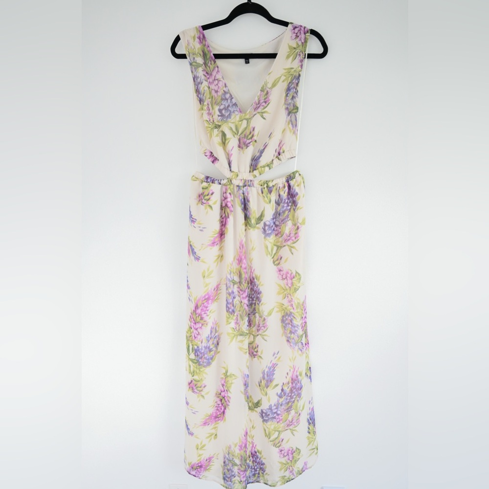 Express Cream Floral Maxi Dress with Purple & Green